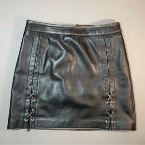 HUGO by Hugo Boss Leather Grommet-Tie Skirt; Chocolate Brown - Womens Medium